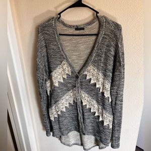 Cardigan with lace and silver thread detail